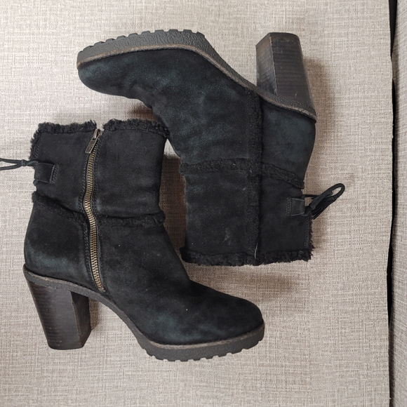 Frye Jen Black Shearling Suede Heeled Boots Women's Size 9.5 - Picture 7 of 13